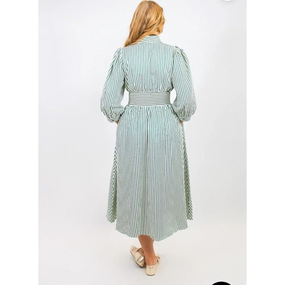 Entro Avara Brantley Dress S Striped V-Neck Smocked Waist Pockets Cottagecore - Picture 11 of 11